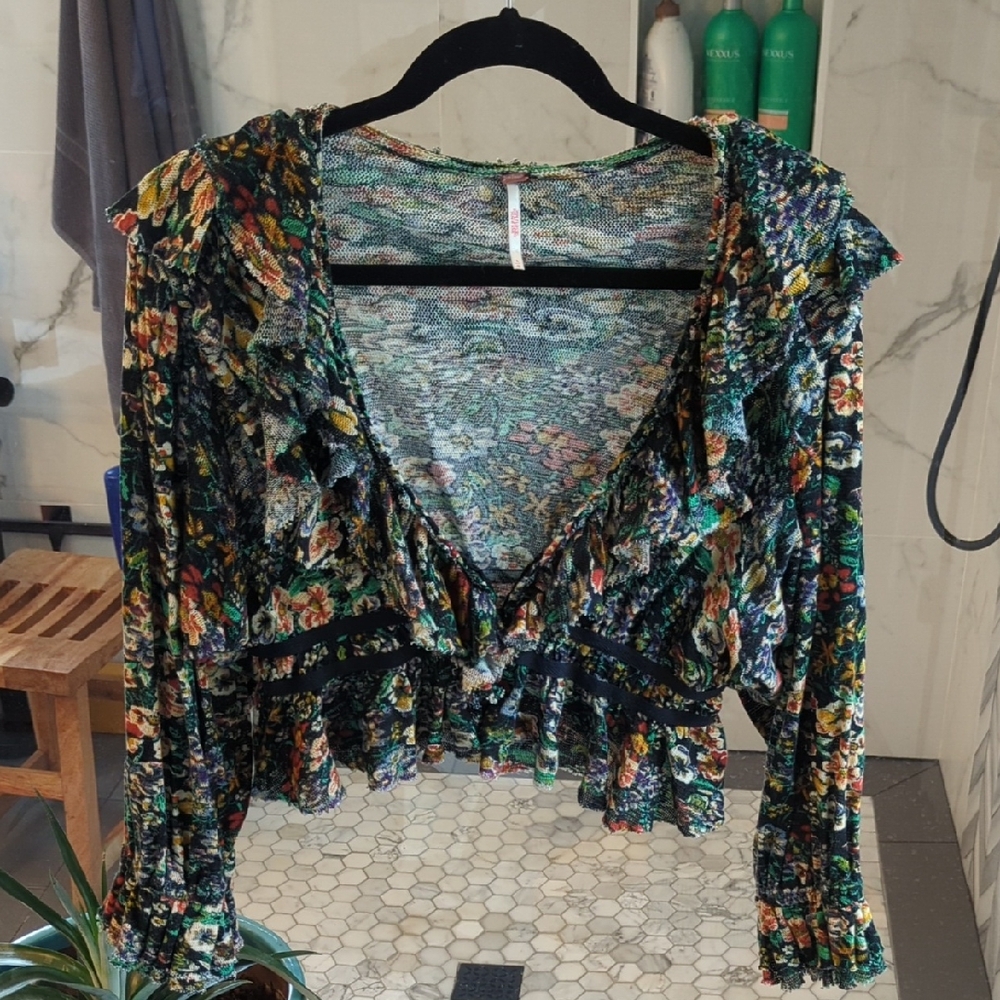 Free People Cropped Floral Ruffle Women's Top